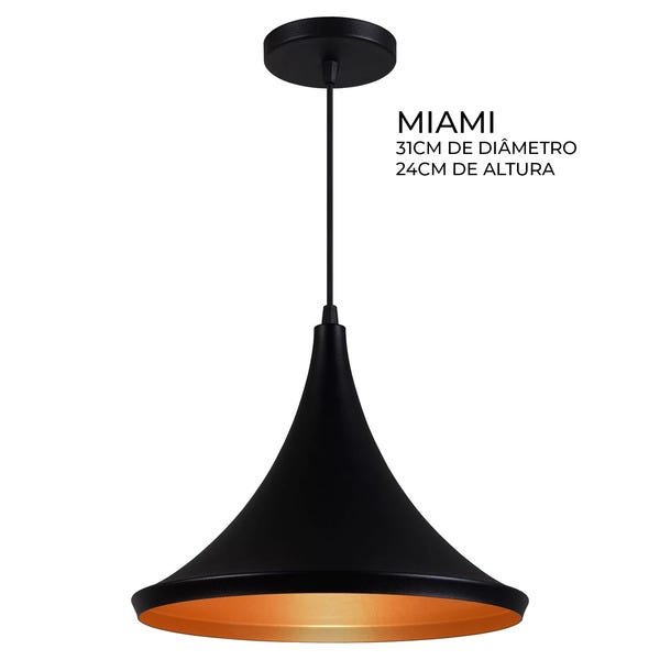 Kit 3 Pendentes Luminária Tom Dixon Funil Balão Chapéu Preto com Cobre - Rei da Iluminação - 2