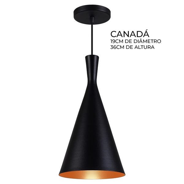 Kit 3 Pendentes Luminária Tom Dixon Funil Balão Chapéu Preto com Cobre - Rei da Iluminação