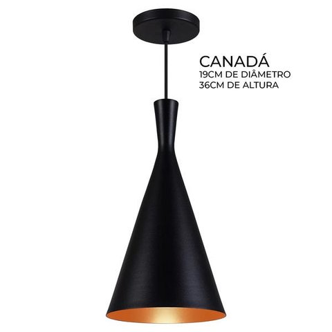 Kit 3 Pendentes Luminária Tom Dixon Funil Balão Chapéu Preto com Cobre - Rei da Iluminação