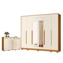 Ver imagem 1 de Guarda Roupa Casal Mercure com Espelho 6 Portas e Cômoda Fontana 02 Portas e 07 Gavetas Cinamomo