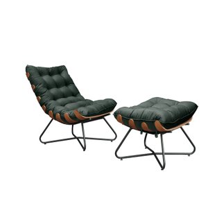 Poltrona Costela com Puff EVA Preto Mad - Veludo Verde Jotabe