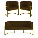 Ver imagem 2 de Kit 2 Poltronas + Sofá 2 Lugares Base de Metal Gold Corino Cor:marrom