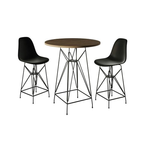 Jogo Mesa Bistrô Eames Amêndoa 60Cm 2 Banquetas Preta Base Ferro Preto - Cor: Amendoa