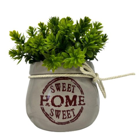 Vaso cinza de cerâmica Sweet Home com detalhe corda