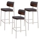 Ver imagem 1 de Kit 03 Banquetas Alta Bar Cozinha Sala de Jantar Aço Branco Kaira C01 Linho Preto Courino Café -