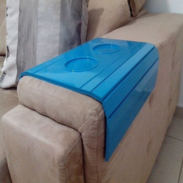 Bandeja Braço De Sofá Decorativa Esteira Com Porta Copo Nova - Azul turquesa