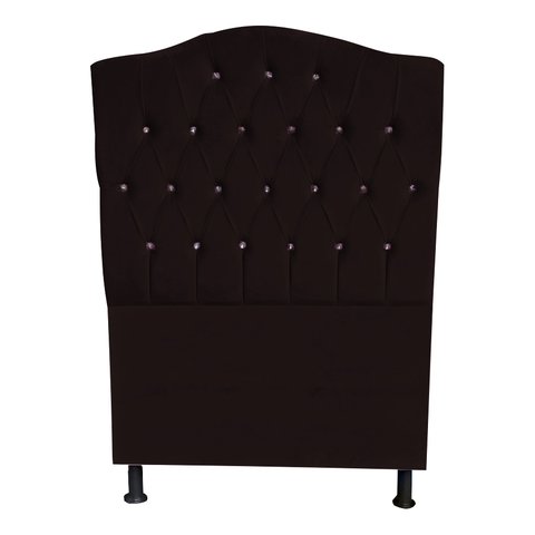 Cabeceira de Cama Box Princesa Solteiro 90 Cm Botão Strass Suede Marrom Eli Móveis