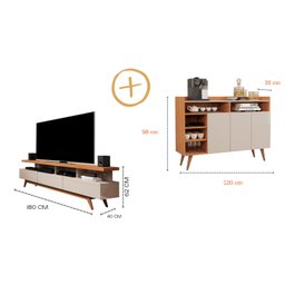 Conjunto de Sala com Buffet Aparador Celta e Rack para TV 70" Vivare Wood 1.8 Giga Móveis:Off White/ - 7