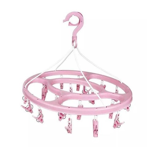 Varal Mini Dobravel Oval 24 Prendedores Rosa Mor