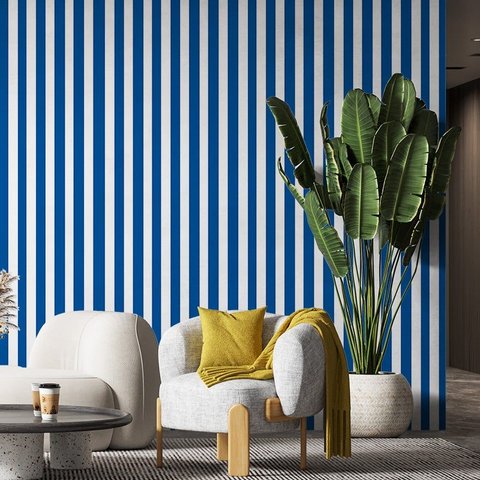 Papel de Parede Adesivo Listrado Azul e Branco - 3,3m