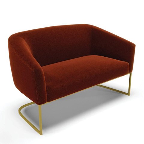 Sofá Namoradeira 2 Lugares Base Industrial Dourado Stella Bouclê D03 - D'Rossi Cor Terra