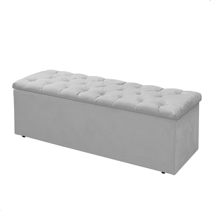 Baú Calçadeira Guarda Volumes Recamier Queen Size Quarto Estofado 160cm:suede Cinza