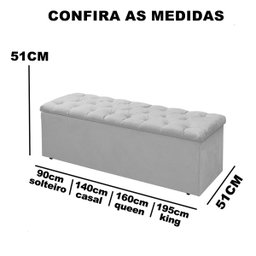 Baú Calçadeira Guarda Volumes Recamier Queen Size Quarto Estofado 160cm:suede Cinza - 4