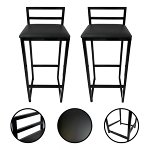 Kit 2 Banquetas Quadrada Bistro Industrial Alta Casa Bar Cozinha:preto