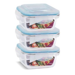 Kit 3 Potes Vidro Hermético Trava Mais Quadrado 520ml - 1