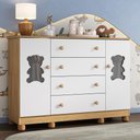 Ver imagem 1 de Cômoda Infantil 125cm 2 Portas com Vidro e 4 Gavetas Fofura Multimóveis Mp4485 Madeirado/branco