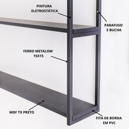 Prateleira 2 Níveis Estilo Industrial Metal 65x80x18 Preto Mdf Preto - 5