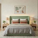 Ver imagem 1 de Cabeceira Cama Casal King Size Livia 195cm Orgânica Curva Bouclê Verde - Vimont Moveis