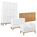 Ver imagem 1 de Quarto de Bebê Unique 4 Portas com Cômoda Sapateira e Painel Farm Branco Soft Eco Wood - Matic