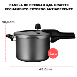 Panela de Pressão Mta Externa Antiaderente c/Visor 4,5L Grafite 6600 - Cinza - 4