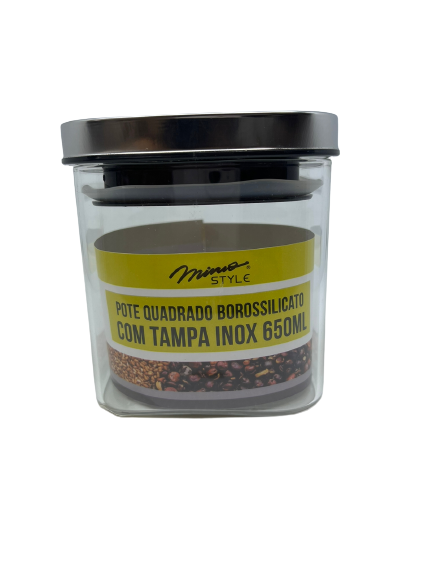 Pote De Vidro Borrosilicato Com Tampa Quadrada Inox 650ml - Mimo Style - 2