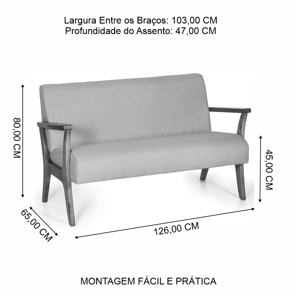 Conjunto de Poltronas Estofadas para Sala em Madeira Maciça Cléo Cinza Claro - Straub Web - 6