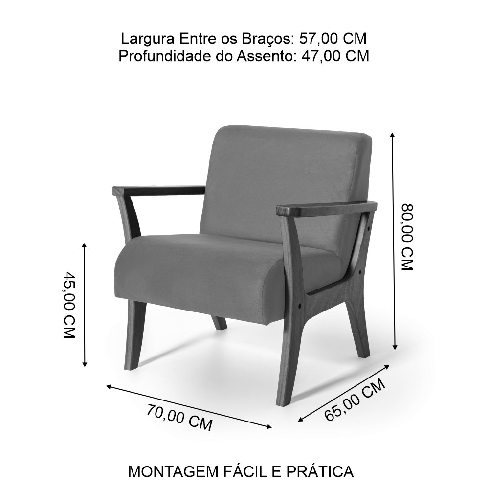 Conjunto de Poltronas Estofadas para Sala em Madeira Maciça Cléo Cinza Claro - Straub Web - 8