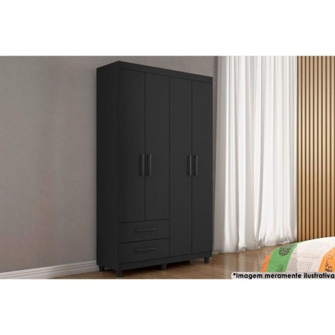 Guarda Roupa 4 Portas e 2 Gavetas Canadá Preto Fosco - Conquista