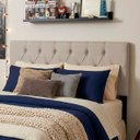 Ver imagem 1 de Cabeceira Painel Estofada Paris Suede Bege Queen 1,60m para Cama Box