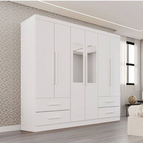 Guarda-roupa Casal Balder Premium 6 Portas 4 Gavetas com Espelho Branco - Pnr Móveis