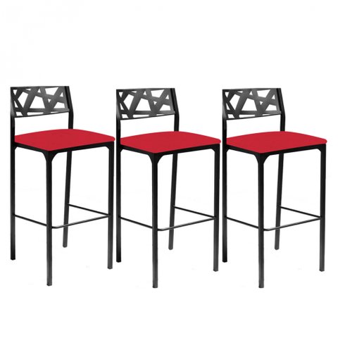Kit 3 banquetas Luiza corino vermelho-Gat Magazine