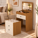 Ver imagem 1 de Penteadeira Cômoda 3 Gavetas com Espelho e Banqueta 60cm Olívia Basoto Castanho Nature
