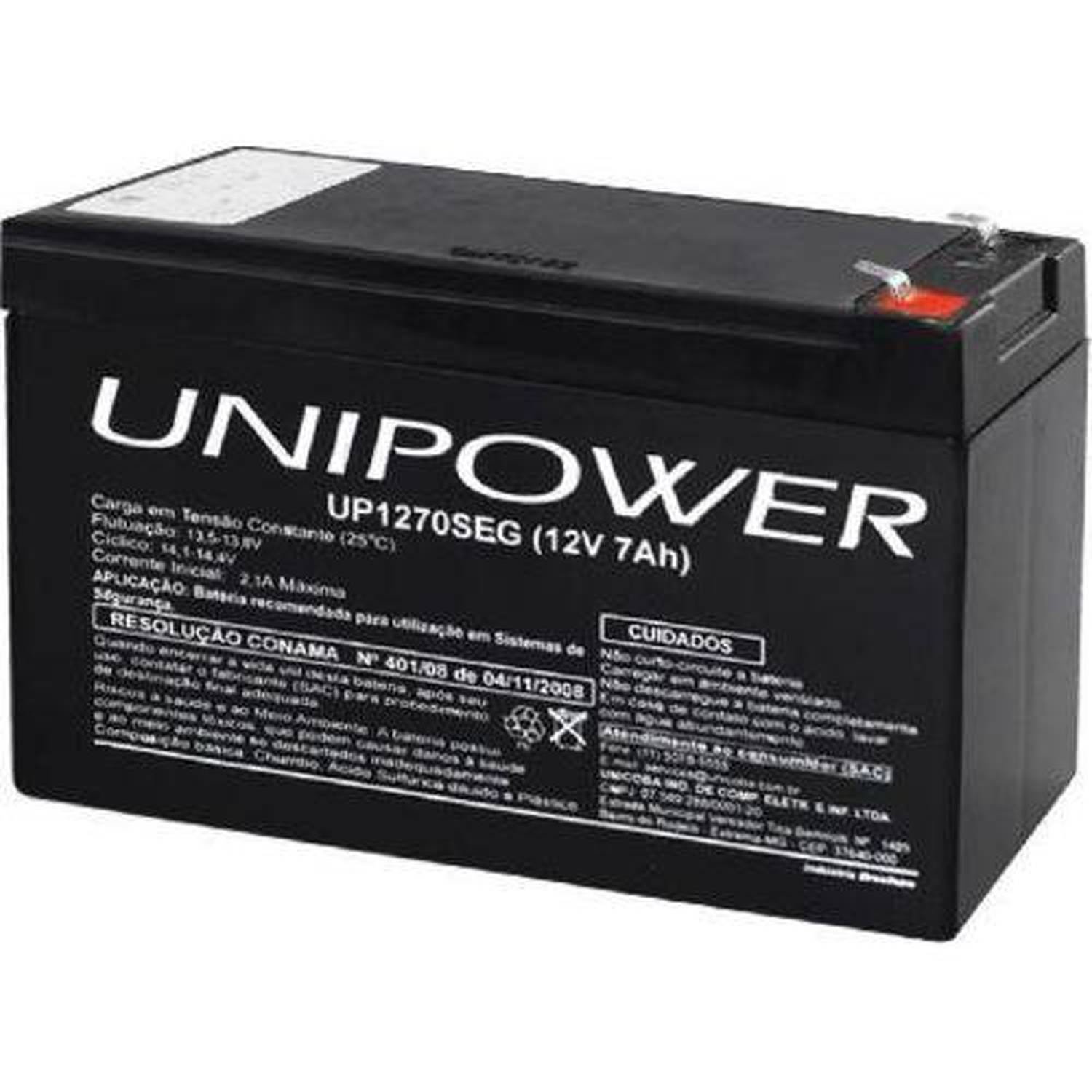 Bateria 12v 7,0 ah(up1270seg)f187, destinada ao mercado de segurança
