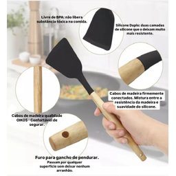 Colher de Silicone Duplo 32cm com Cabo de Madeira Oikos - 2