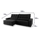 Ver imagem 2 de Sofá Retrátil Reclinável Montebello 2,30m Suede Velut Preto Molas no Assento - King House