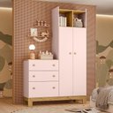 Ver imagem 3 de Guarda Roupa Infantil Flora com Comoda Rosa Acetinado - Qmovi