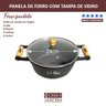 Panela Caçarola de Ferro Alça de Madeira C/ Tampa Vidro 24cm - 3