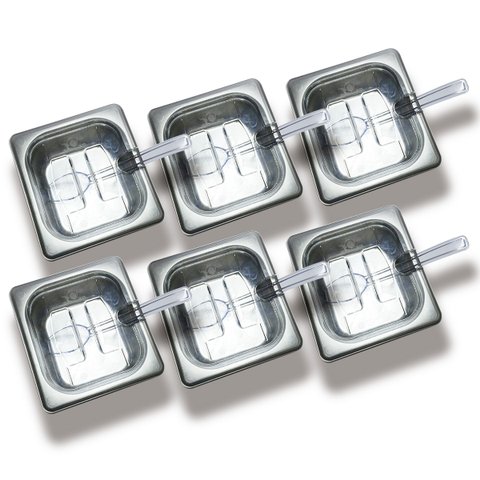 Conj 9 Cuba Gastronômica em Inox 1/6x65 Mm 900 Ml + Tampa Policarbonato com Abertura + Colher 210 Cm