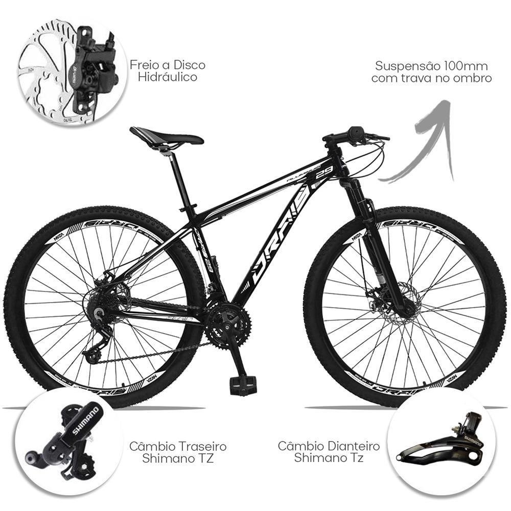 Bicicleta Drais 21V Hidráulica Suspensão Trava 100MM Preto/Branco 21" - 227 - 2