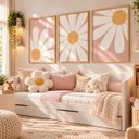 Ver imagem 1 de Kit 3 Quadros Infantil Flores Girassol Quarto Bebê 40x60 Moldura Madeira NO1