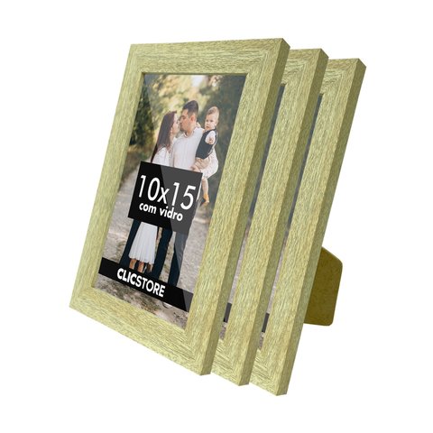 Kit 3 Porta Retrato 10x15 A6 Apoio Decorativo Moldura Apoio com Vidro Foto Decor:carvalho