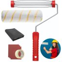 Ver imagem 1 de Rolo de Pintura Antirespingo + Suporte Garfo + Manta Lona Plástica 2mx4m + Lixa para Superfícies