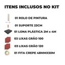 Ver imagem 2 de Rolo de Pintura Antirespingo + Suporte Garfo + Manta Lona Plástica 2mx4m + Lixa para Superfícies