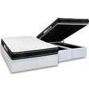 Ver imagem 1 de Cama Box Baú King: Colchão Espuma Castor D33 Black e White Air Euro Pillow + Base CRC Courano White(