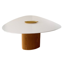 Mesa de Jantar Orgânica 120x123cm Tampo Laca Branca Base Freijó Personal Moveis Design Mesa de Janta - 1