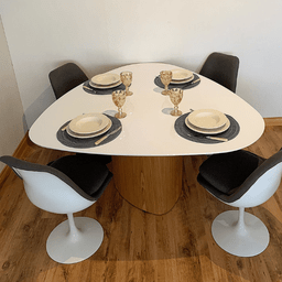 Mesa de Jantar Orgânica 120x123cm Tampo Laca Branca Base Freijó Personal Moveis Design Mesa de Janta - 5