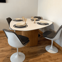 Mesa de Jantar Orgânica 120x123cm Tampo Laca Branca Base Freijó Personal Moveis Design Mesa de Janta - 7