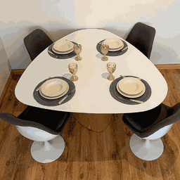 Mesa de Jantar Orgânica 120x123cm Tampo Laca Branca Base Freijó Personal Moveis Design Mesa de Janta - 4