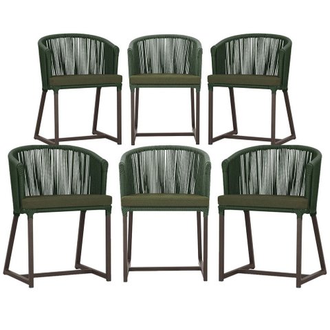 6 Cadeiras de Jantar Área Noronha em Alumínio com Pintura Marrom Corda Náutica E13 Trama Original