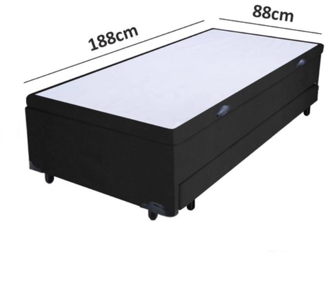 Cama Box Baú Solteiro Com Auxiliar Suede Preto (Espuma só na Auxiliar) - 2